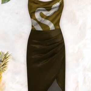 Averie Cowl Neck Asymmetrical Slip Dress | Snake Print | XS